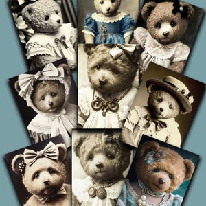vintage Teddy Bears Digital Collage Sheet Victorian Junk Journal Images Girl Teddy Bears