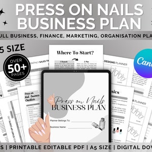 A5 Press on Nail Salon Business Plan Bundle Nails Business Launch Plan Canva Editable Digital Printable Planner Small Business Plan