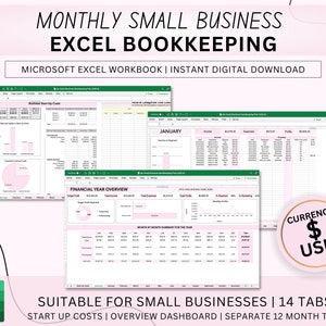 Small Business Bookkeeping Spreadsheet Business Budgeting Excel Monthly Income Expense Tracker Profit Loss Sales Cost Budget Tracker