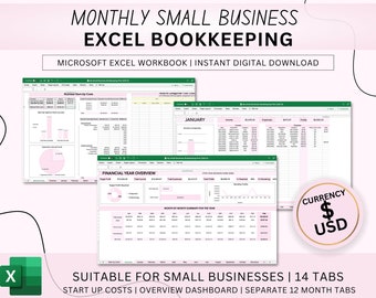Small Business Bookkeeping Spreadsheet Business Budgeting Excel Monthly Income Expense Tracker Profit Loss Sales Cost Budget Tracker
