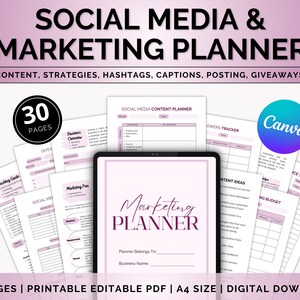 Business Marketing Printable Planner Social Media Planner Canva Editable Template Canva Editable Business Plan Instagram Post Planner