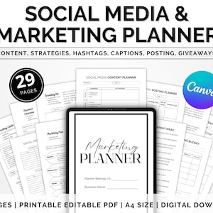 Small Business Marketing Printable Planner Social Media Planner Minimalistic Template Canva Editable Business Plan Instagram Planner