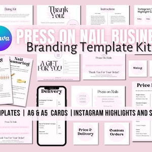 Drücken Sie auf Nagelstudio Business Branding Kit Nagelkarte bearbeitbare Canva-Vorlage Instagram Highlight Stories Nail Tech Business Branding Kit Pink