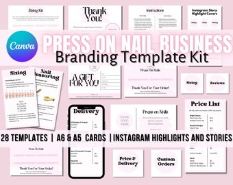Drücken Sie auf Nagelstudio Business Branding Kit Nagelkarte bearbeitbare Canva-Vorlage Instagram Highlight Stories Nail Tech Business Branding Kit Pink