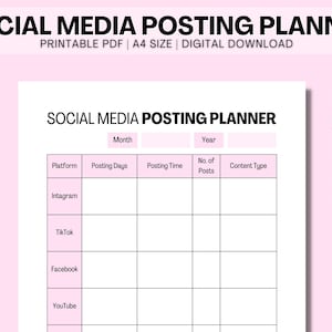 Social Media Posting Planner | Instagram Tik Tok Posting Planner | Content Planner | Posting Schedule | Small Business Plan Template