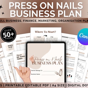 Plan de negocios para salón de uñas Plan de lanzamiento de negocio de uñas Planificador digital imprimible editable en Canva Presupuesto para pequeñas empresas