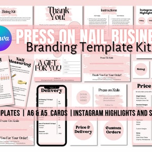 Branding Kit Drücken Sie auf Nagelstudio Business Nail Card Bearbeitbare Canva Vorlage Instagram Highlight Stories Nail Tech Business Branding Kit