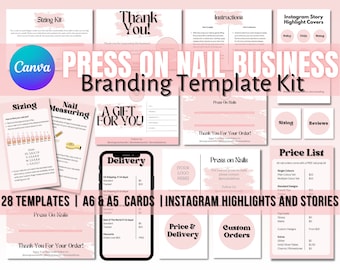 Branding Kit Drücken Sie auf Nagelstudio Business Nail Card Bearbeitbare Canva Vorlage Instagram Highlight Stories Nail Tech Business Branding Kit