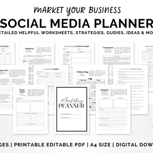 Small Business Marketing Printable Planner Social Media Planner Minimalistic Template Canva Editable Business Plan Instagram Planner