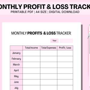 Monthly Profit and Loss Business Tracker | Yearly Income and Expenses Template Planner | 12 Months Business Finance Tracker | Printable PDF