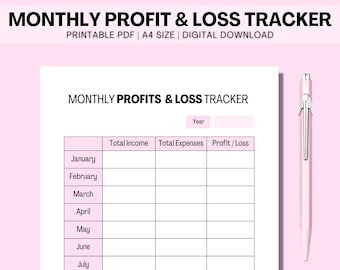 Monatlicher Gewinn und Verlust Business Tracker | Jahresplaner für Einnahmen und Ausgaben | 12 Monate Business-Finance-Tracker | Druckbare PDF