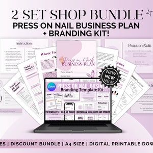 Plan de negocios de uñas a presión Paquete de compras Kit de marca de uñas Tarjetas de agradecimiento editables Plantillas de historias de Instagram para negocios de uñas a presión