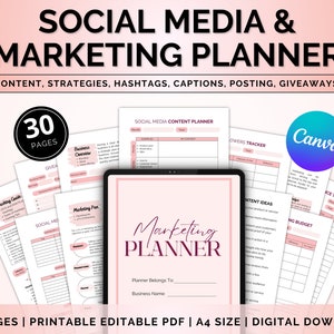 Small Business Marketing Printable Planner Social Media Planner Canva Editable Template Canva Editable Business Plan Instagram Post Planner