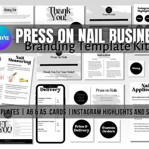 Drücken Sie auf Nagelstudio Business Branding Kit Nagelkarte bearbeitbare Canva-Vorlage Instagram Highlight Stories Nail Tech Business Branding Kit