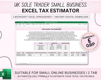 UK Sole Trader Income Tax Estimator 2023/24 Tax Bands | Small Business Tax Calculator Excel Spreadsheet | Business Spreadsheet | Income Tax
