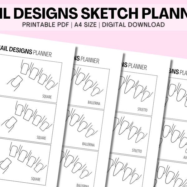 Nail Designs Sketch Planner Sheet Printable Colouring Nail Tech Designs Press on Nail Business Plan Nail Salon Template Nail Shapes Template