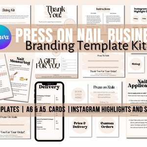 Drücken Sie auf Nagelstudio Business Branding Kit Nagelkarte bearbeitbare Canva-Vorlage Instagram Highlight Stories Nail Tech Business Branding Kit