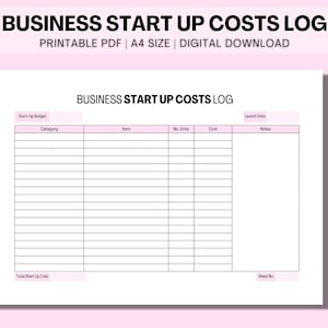 Business Supplies Start-Up Costs Log | Starting Your Business | Initial Inventory Log | Business Printable Planner PDF| Financial Plan