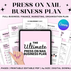 Press on Nail Business Plan Bundle Pink Nails Business Launch Plan Canva Editable Digital Printable Planner Financial Small Business Plan