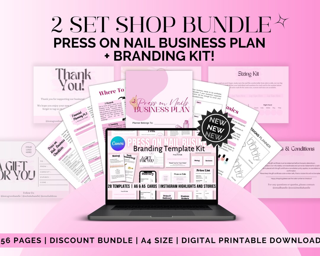 Discount 2 Set Bundle Press on Nail Business Plan & Branding Kit Nail