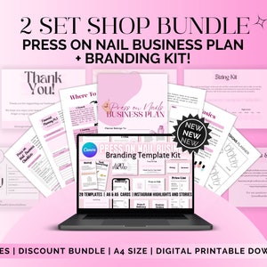 Plan de negocios de uñas a presión Paquete de compras Kit de marca de uñas Tarjetas de agradecimiento editables Plantillas de historias de Instagram para negocios de uñas a presión