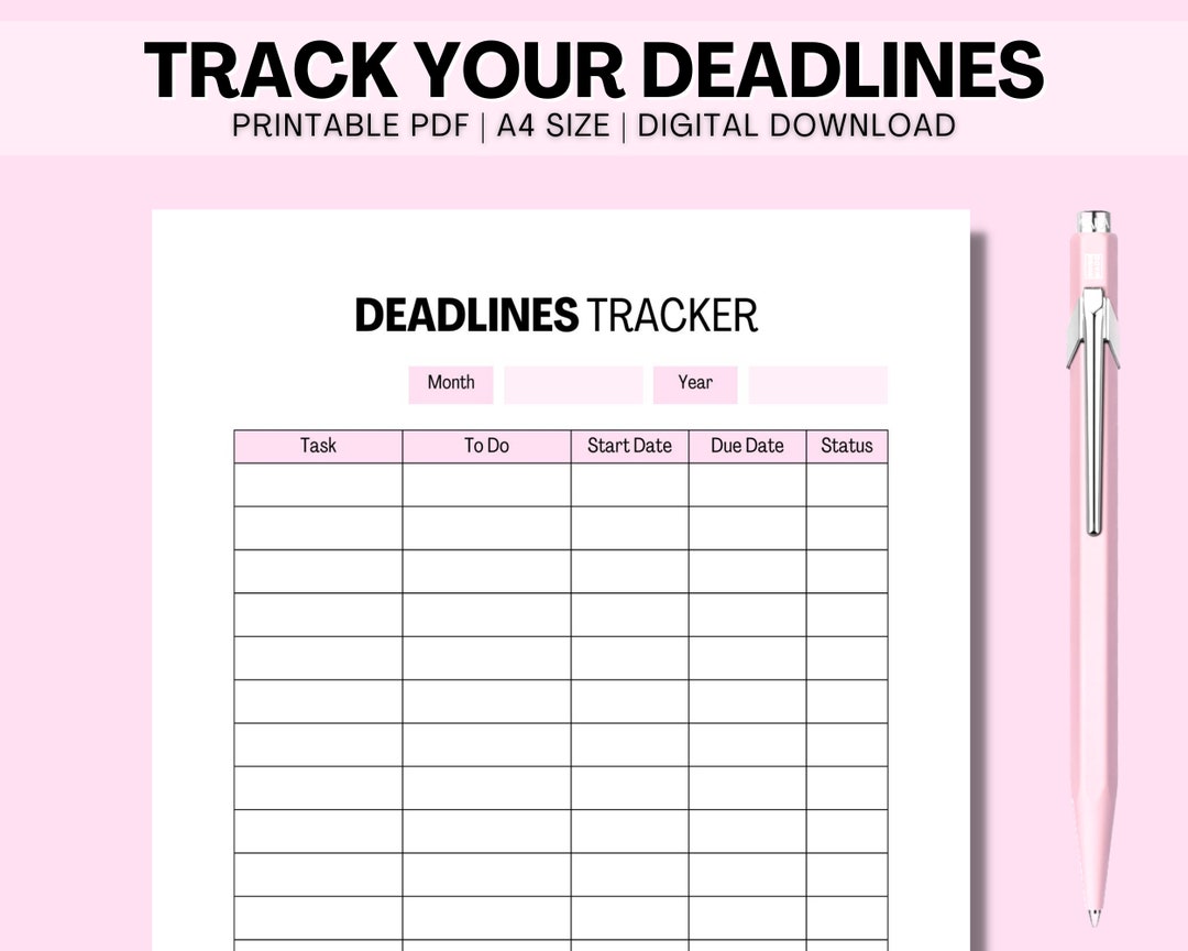 Printable deadlines tracker task progress tracker deadlines log