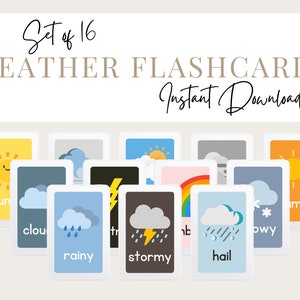 16 Flashcards Meteorológicos | Download digital educacional para impressão | Bebês, pré-escolares e crianças pequenas/crianças/alunos | EYFS |