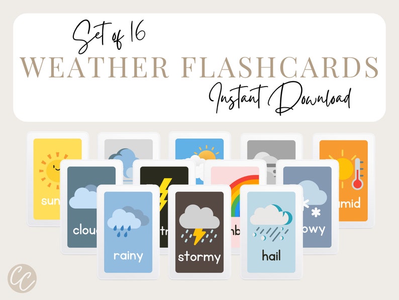 16 Weather Flashcards | Digital Download Educational Printable ...