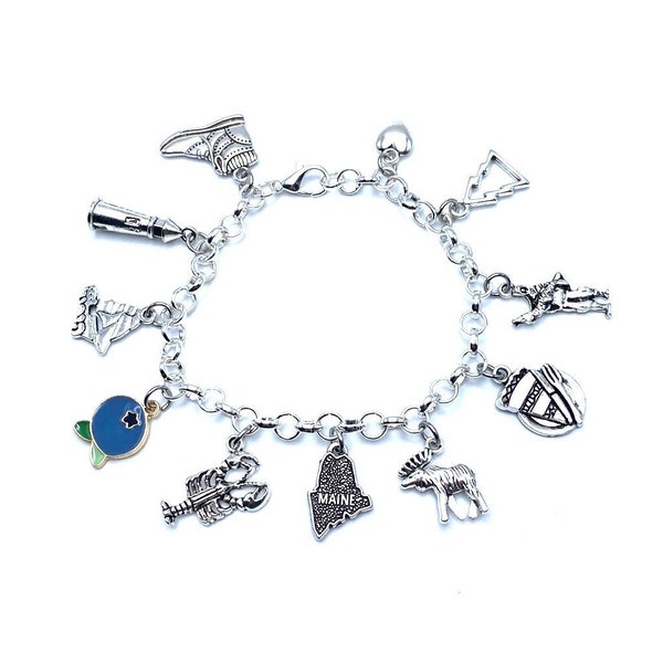 Maine Charm Bracelet Lobster Blueberries Lighthouse State Themed Charms
