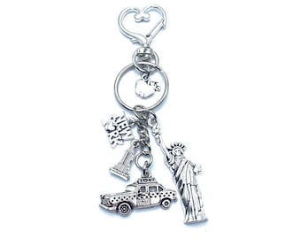 New York City Keychain Bag Charm Taxi Statue Of Liberty