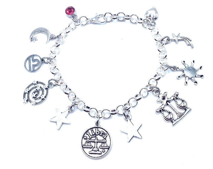 Libra Charm Bracelet  Zodiac Birthstone Horoscope Birthday
