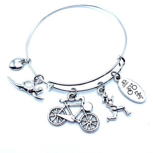 Triathlon Bracelet Running Swimming Biking Charms May Be Personalized
