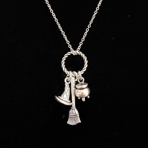 Witch Necklace Hat Broomstick Cauldron