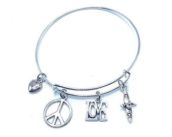Peace Love Kayak Charm Bracelet