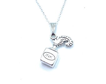 Quill And Ink Well Necklace Writer Author Gift