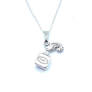 Quill And Ink Well Necklace Writer Author Gift
