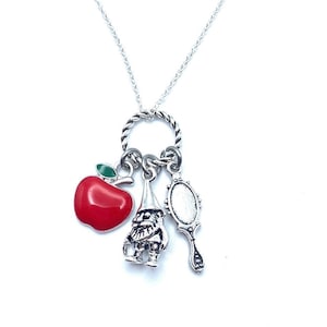 Snow White Necklace Fairytale Charms Apple Dwarf Mirror