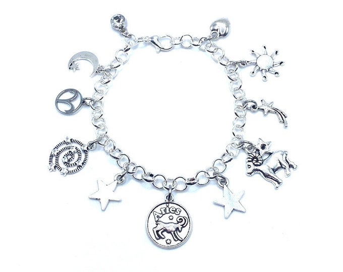 Aries Charm Bracelet  Zodiac Birthstone Horoscope Birthday