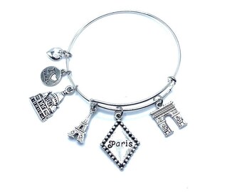 Paris France Charm Bracelet Bangle