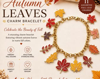Autumn Leaves Charm Bracelet Gold | Fall Leaf Bracelet | Red Orange Yellow Enamel Charms | Fall Jewelry | Autumn Gift