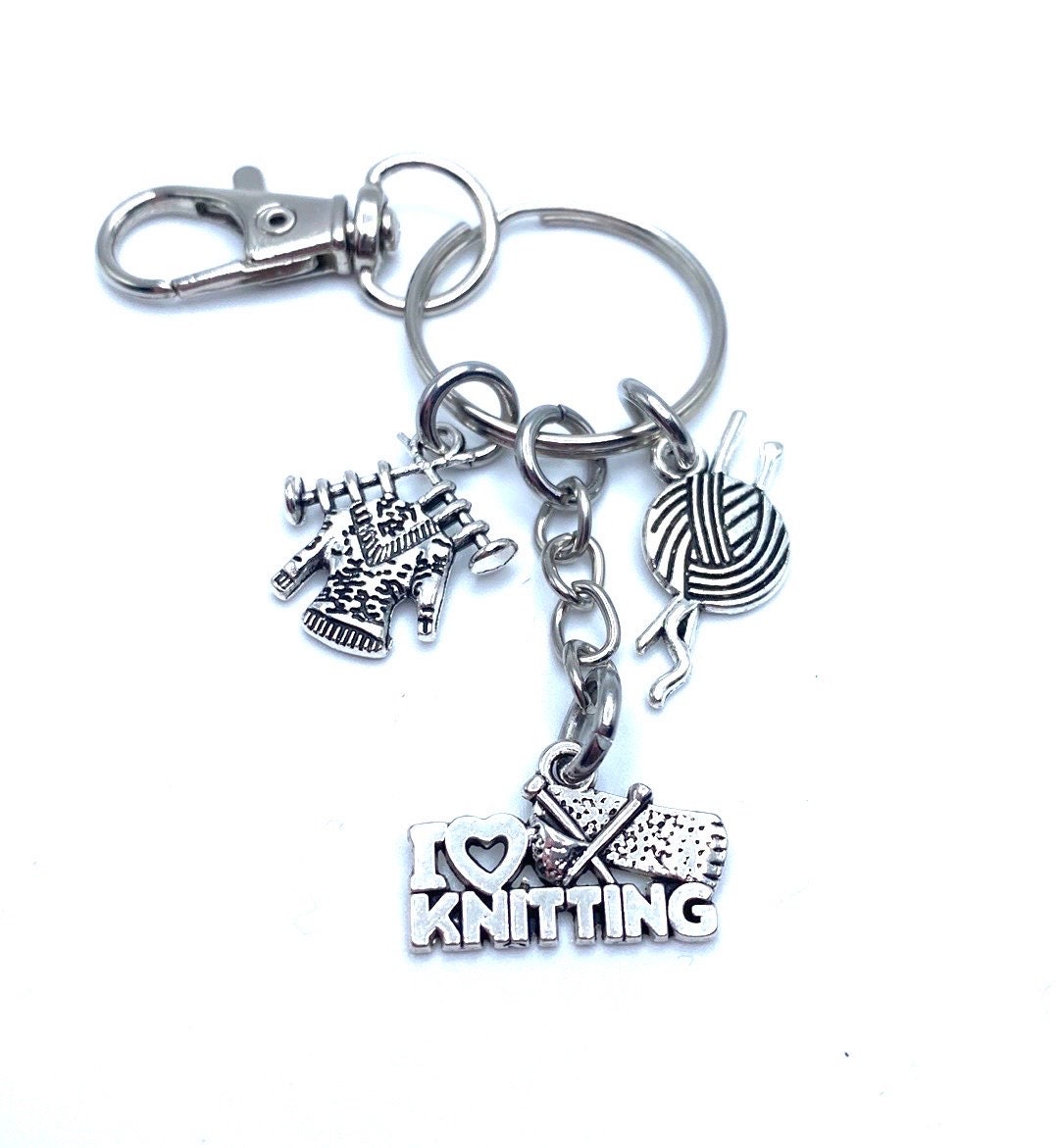 I Love Knitting Keychain Purse Charm May Be Personalized