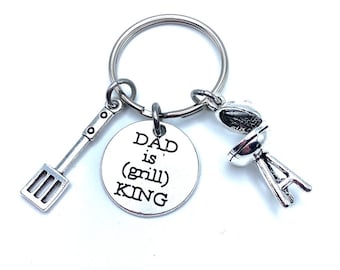 Dad Is The Grill King Keychain Father Gift BBQ Grill Charms