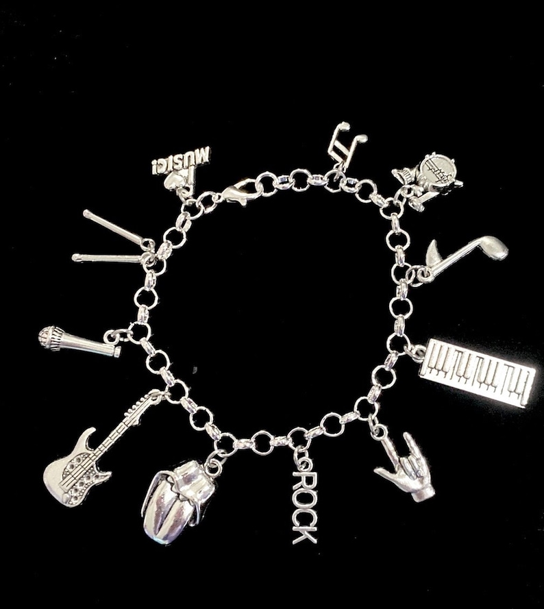 Rock N Roll Music Charm Bracelet Etsy