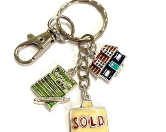 Real Estate Agent Keychain Purse Charm House Sold Contract
