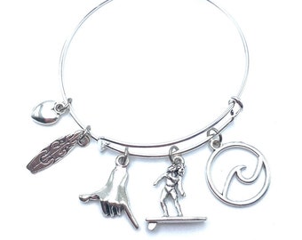 Surfer Bracelet Surf Board Shaka Charms May Be personalized