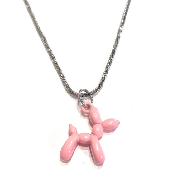 Balloon Dog Necklace Pink Silver Tone Y2k