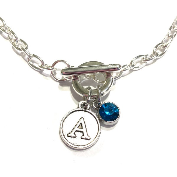 Personalized Initial Birthstone Toggle Necklace