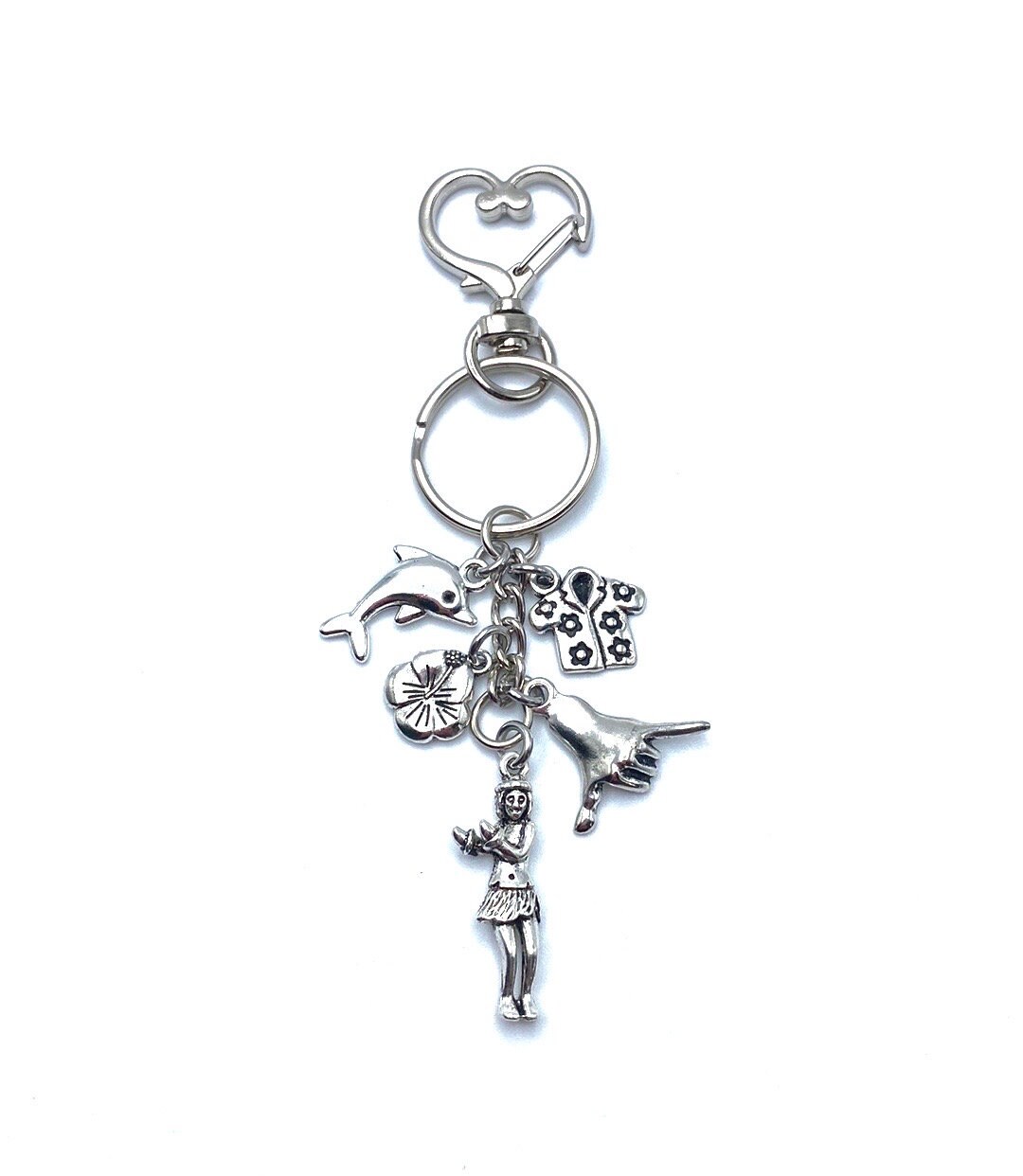Hawaiian Theme Keychain Bag Charm Hula Girl Shaka Dolphin Flower