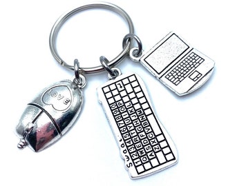 Techie Keychain Computer Programmer Tech Geek Laptop Mouse May Be Personalized