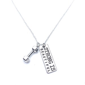 Fitness Necklace Strong Is Beautiful Dumbbell